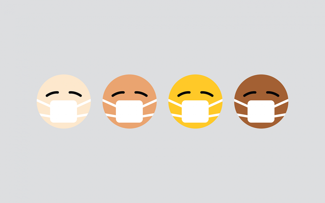 4 emojis wearing face masks